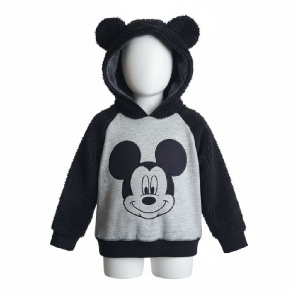 Disney Mickey Mouse Toddler Pullover Cosplay Hoodie Fluffy Black & Grey 18-24m